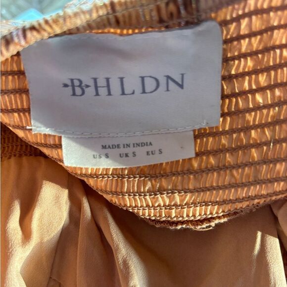 New Anthropologie BHLDN High-Neck A-Line Chiffon Floral Orange Brown Gown - Picture 4 of 9